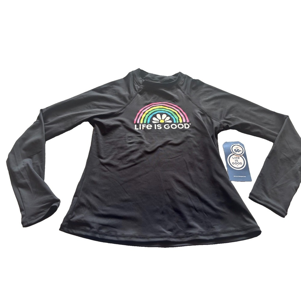 Life is Good Women's Small Daisy Rainbow UPF 50+ Rash Guard Swim Shirt NWT